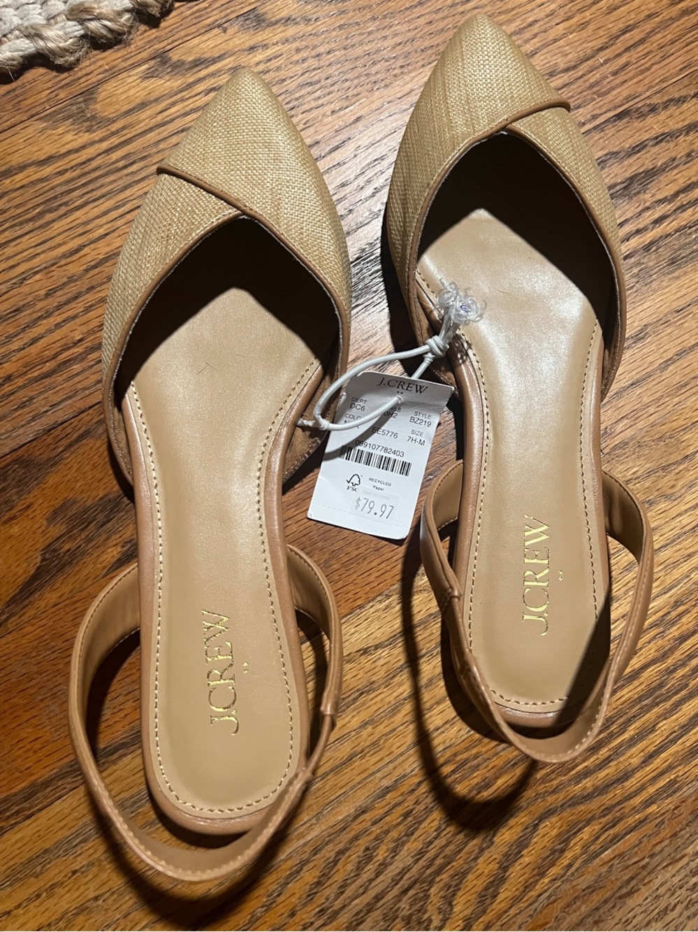 J. Crew Raffia Pointed-Toe Slingback Flats
